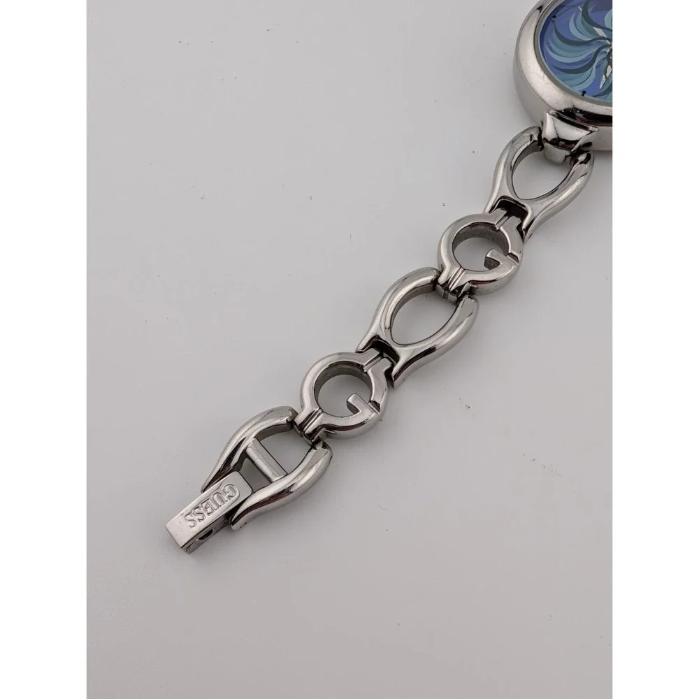 Vintage Guess Watchc Women 23mm Case Spiral Dial Silver 6.5